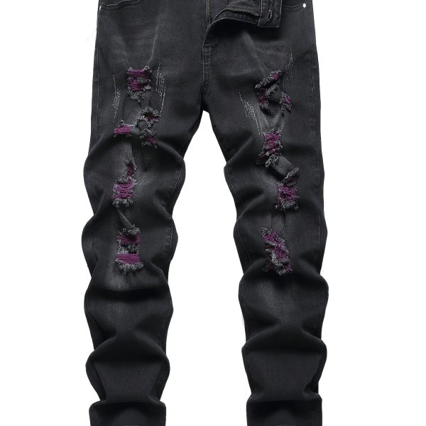 Men'S Purple And Black Distressed Denim Jeans