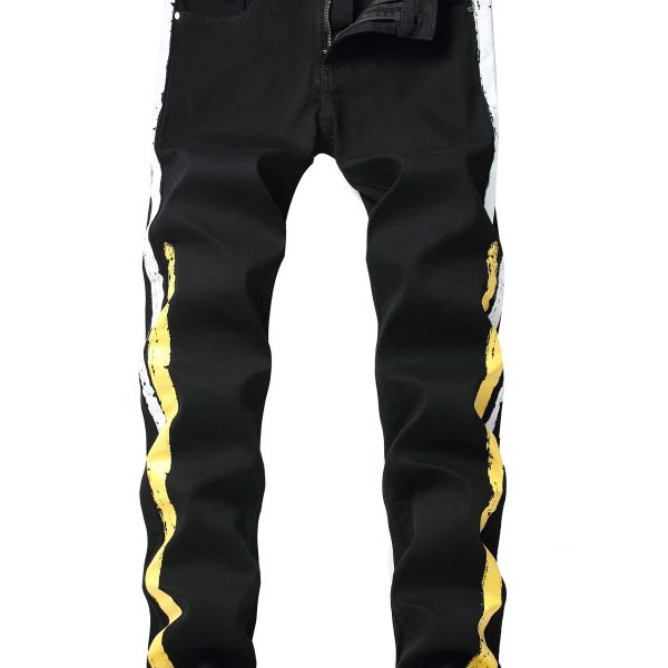 Stylish Black Slim-Fit Jeans for Men - Striped Print, Comfortable, Versatile Trousers with Classic Design - B5202-1