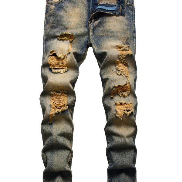 Designer Brown Straight Leg Comfort Flex Jeans - Ripped Slim Fit, Distressed, Regular Fit, Fashionable Pants for Men - Perfect for Casual Daily Wear