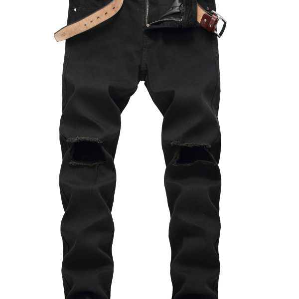Stretch stretch pants for men's black ripped jeans