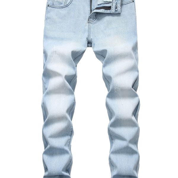 Mens Classic Light Blue Regular Fit Non-Stretch Cotton Blend Jeans - Zipper Fly, Mid Waist, Machine Washable, Weekend Casual Wear for All Seasons