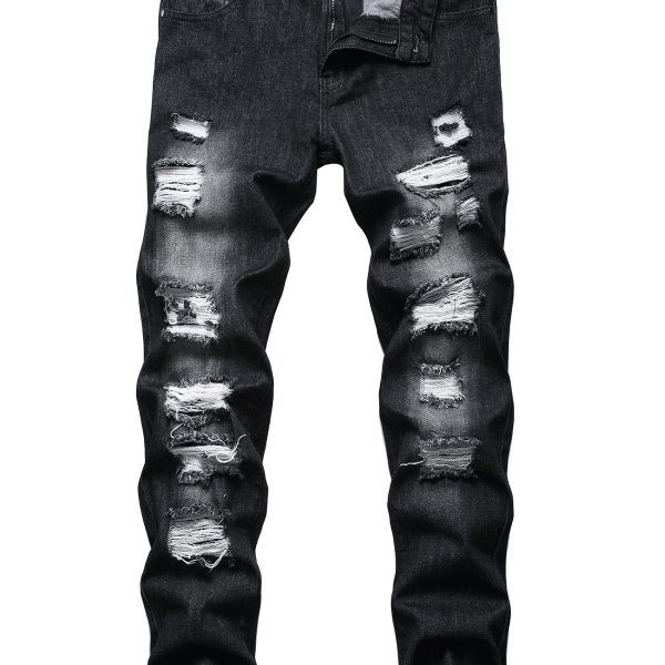 Men's black ripped jeans slim cotton jeans