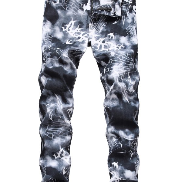 Modern Style Men's Skinny Stretch Jeans - Slim Fit, Comfort Flex Waist, Casual Denim with Abstract Graffiti Print, Machine Washable, Flexible Comfort Pants|Stylish Skinny Jeans|Cotton Blend Jeans